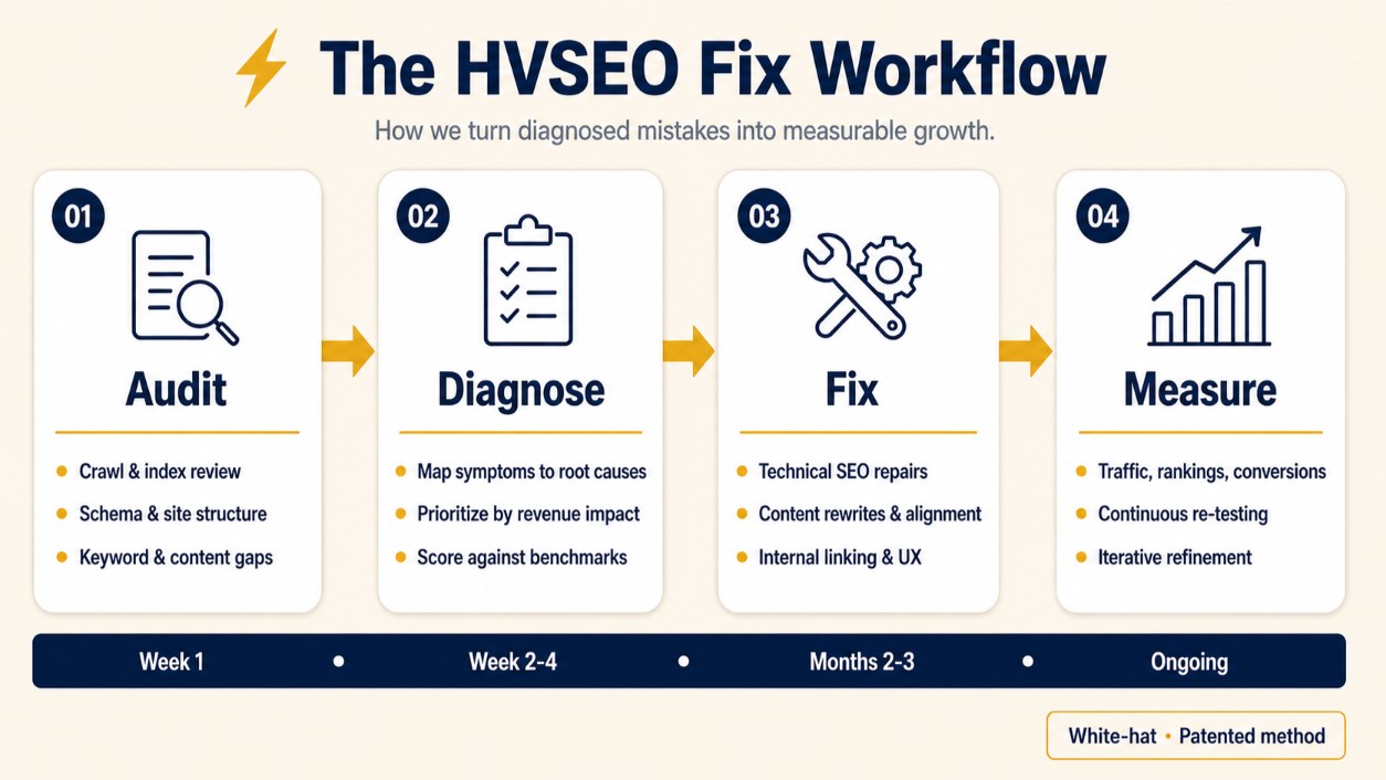 The HVSEO Fix Workflow -Audit - Diagnose - Fix - Measure
